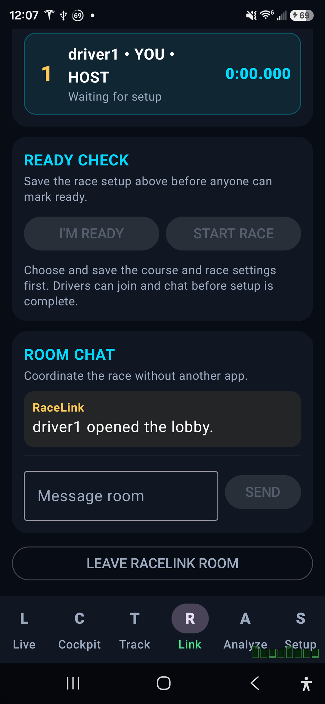 DriveLab Telem built-in RaceLink lobby chat