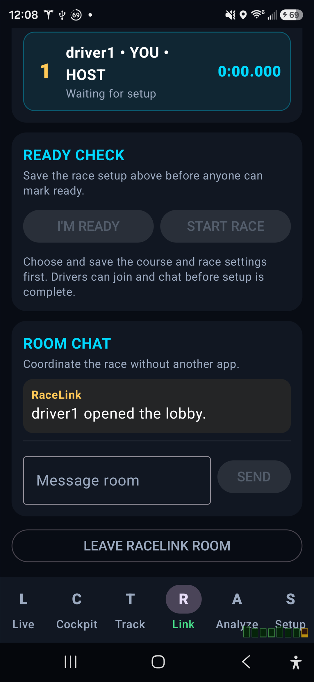 DriveLab Telem RaceLink drivers and Ready states